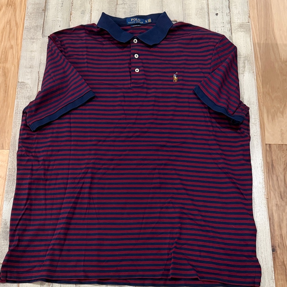 Polo by Ralph Lauren Men's Navy and Red Striped Polo Shirt-XL